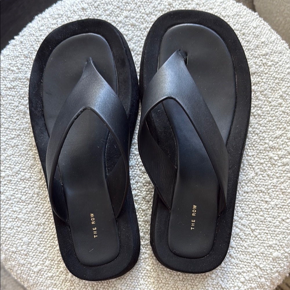 The Row Ginza Leather & Suede Platform Flip Flops